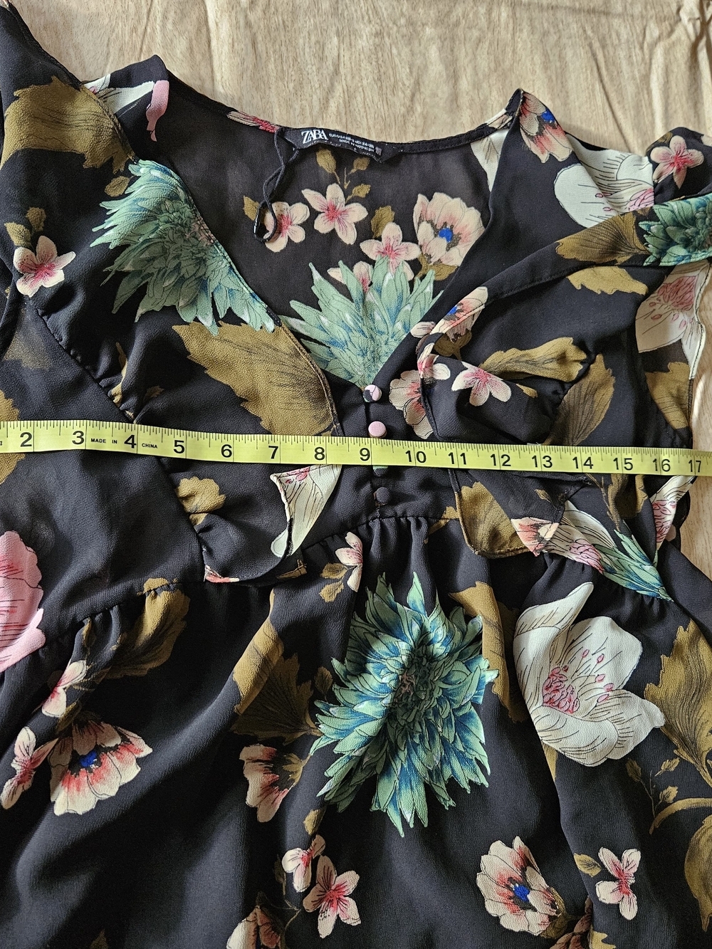 ZARA Black Tropical Floral Ruffle Tiered Maxi Dress Sz XS/S Boho Romantic - Picture 13 of 16